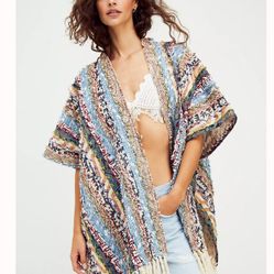 New Free People Upcycled Patchwork Kimono 