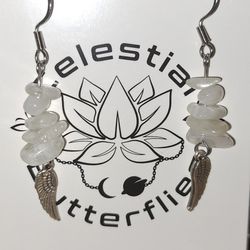 Angel Wings,  Rainbow Moonstone Crystal Earrings 