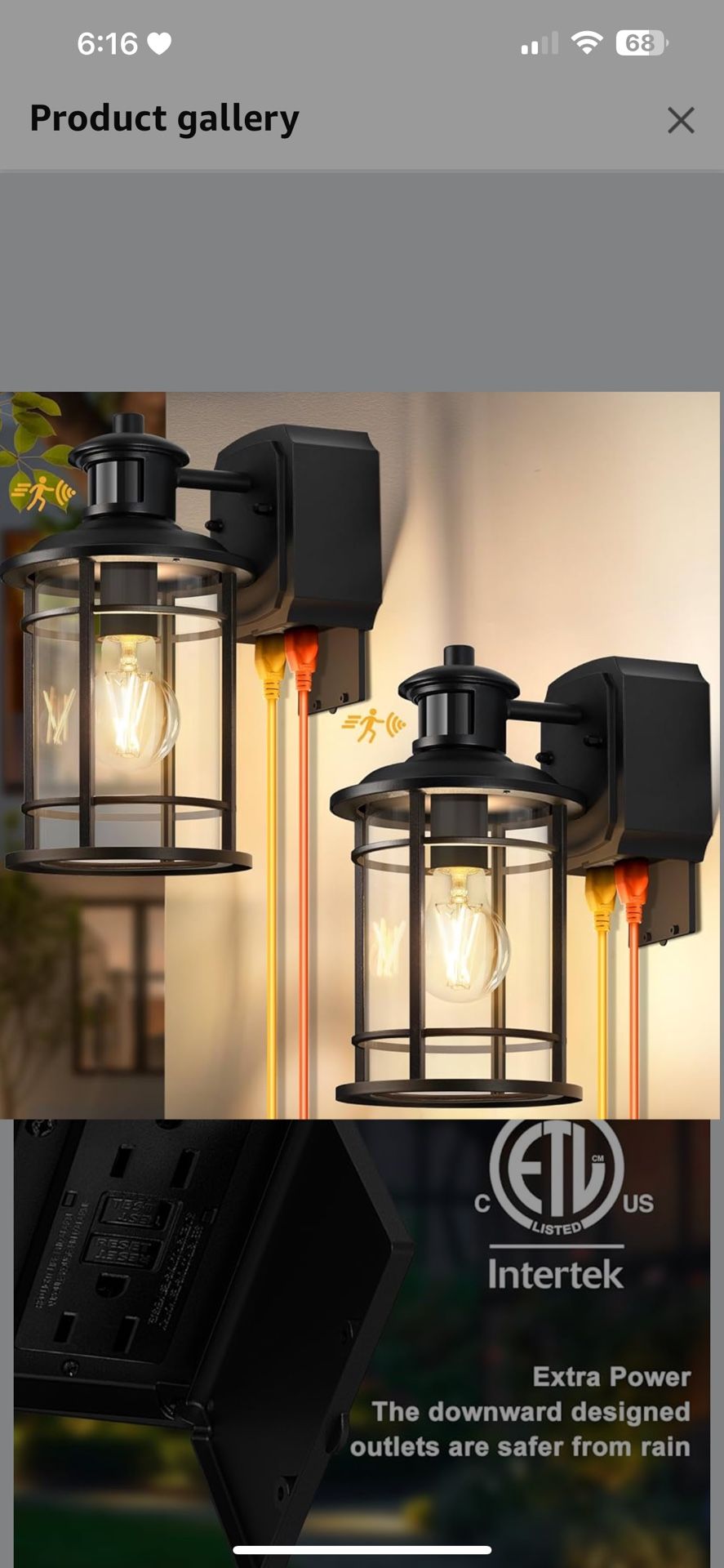 2 Pack Porch Lights with GFCI Outlet, Dusk to Dawn Motion Sensor Outdoor Lights, 3 Lighting Modes Waterproof Anti-Rust Alunmium Outside Porch Wall Lig