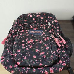 Women's / Girls JanSport Backpack Black Pink Floral Print 