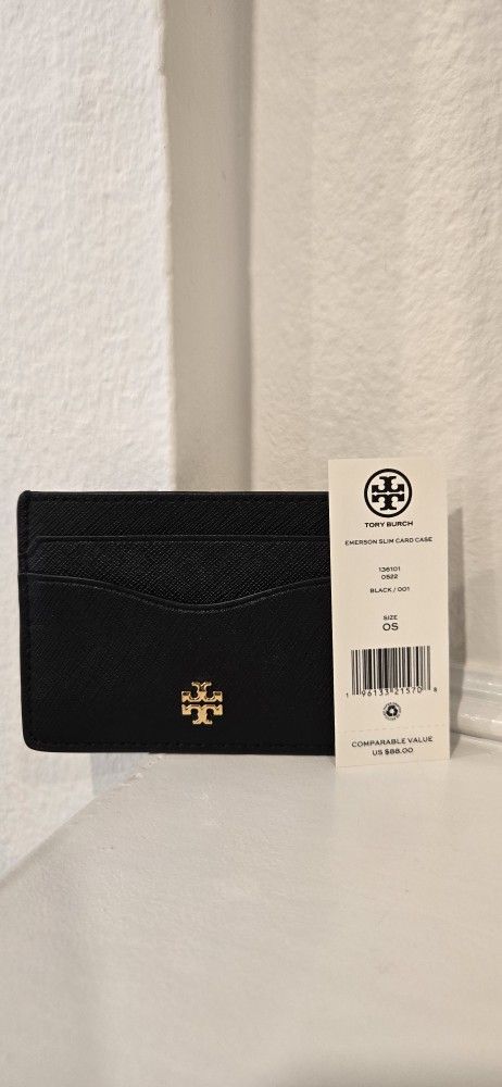 Brand New Tory Burch Black Leather Emerson Slim Wallet