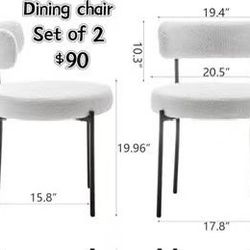 😀 2Pcs White Boucle Dining Chairs, Upholstered Dining Room Chairs with Black Metal Legs, Round Modern Dining Chair for Dining Room, Kitchen