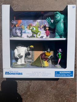 NIB Disney Pixar Monsters, Inc Figurine 7 pieces Play Toy Set Boo, Sulley, Mike