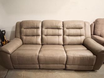 Tan Leather Power Reclining Sofa