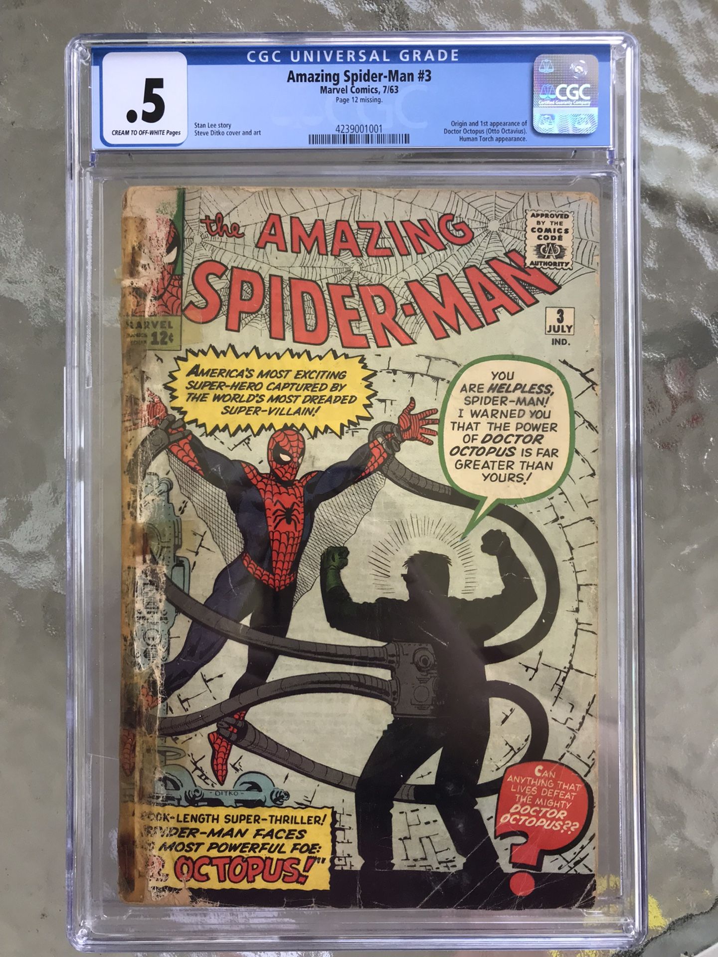 Amazing Spider-Man #3 (1963) CGC 0.5 or .5 — 1st & Origin of Doctor Octopus