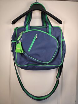 Queen of the Court Navy & Green Pickle Ball Tote Bag Adjustable Straps