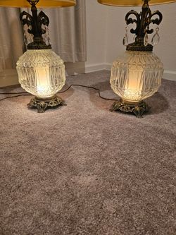 Working Antique Crystal Lamps with Original Shades