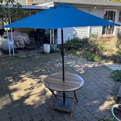 Wood Patio Table and Umbrella & Base