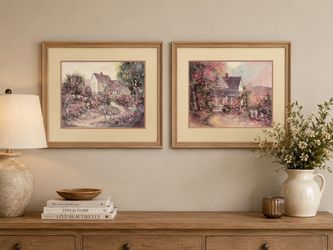 Pair of Framed Cottage Garden Watercolor Prints