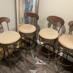 Luxury Ornate Barstools Set of 4 | Iron & Wood | Swivel Barstools