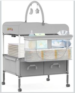 Baby Changing Table with Storage Drawers Portable Diaper Changing Station Adjustable Height