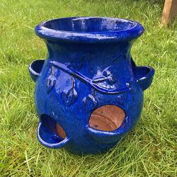 Large Royal Blue Ceramic Strawberry Planter