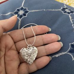 925 Sterling Silver Heart ❤️ Photo Frame Pendant Necklace 