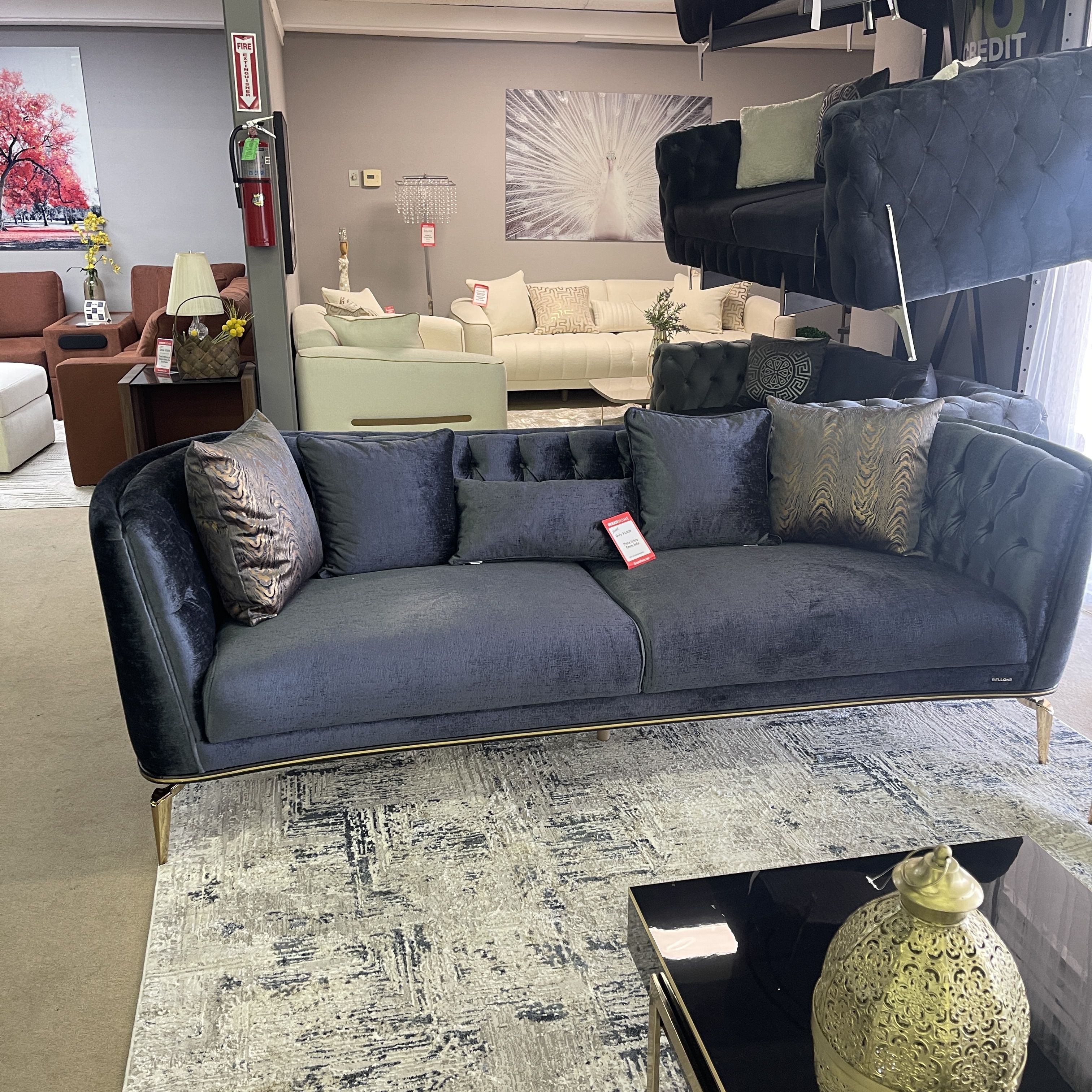 Green Velvet Sofa w/ Gold Metal Leg Traditional