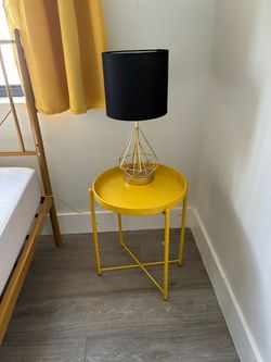 Yellow Metal Round Tray Side Table