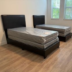 NEW BED FRAME TWIN SIZE WITH MATTRESS AND BOX SPRING 
