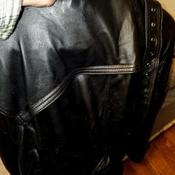 Black Leather Peacoat Jacket 