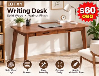 IOTXY Solid Wood Writing Desk – Walnut – New