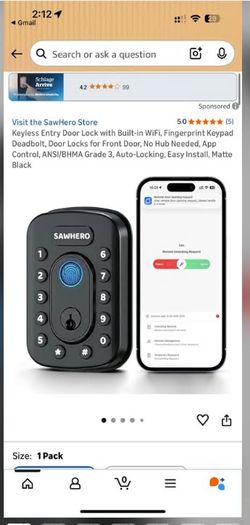Keyless Entry Door Lock with Built-in WiFi, Fingerprint Keypad Deadbolt, Door Locks for Front Door,