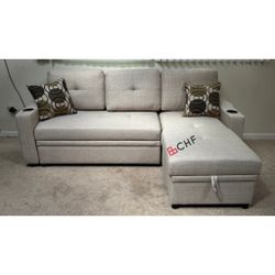 Sectional Sofa With Storage Chaise  Pull Out Bed 