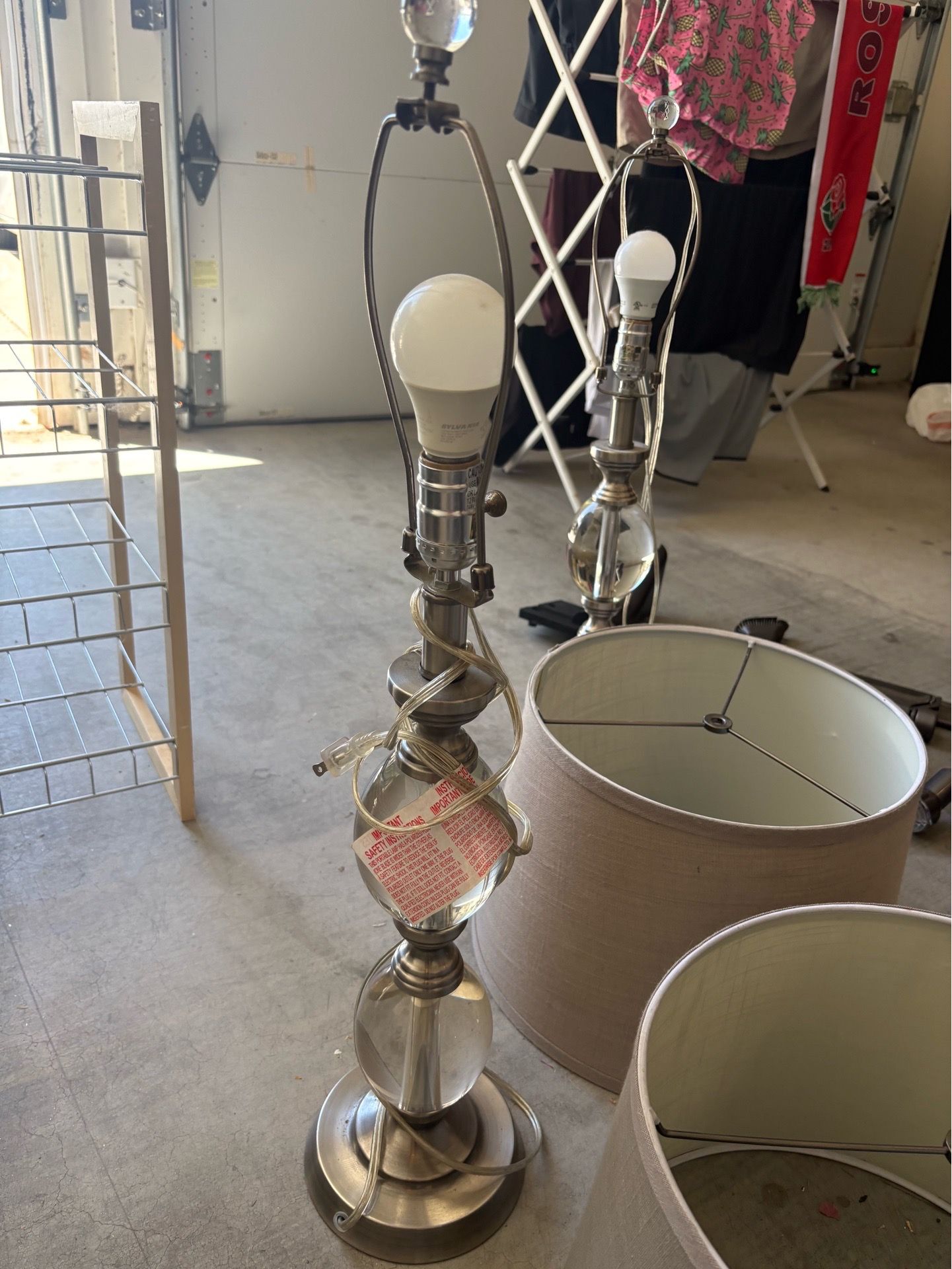 Pair of Tall Clear Glass & Silver Table Lamps – Elegant Modern Design