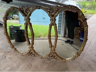 BIG Basset Hollywood Regency Triple Oval Mirror Gold Vintage