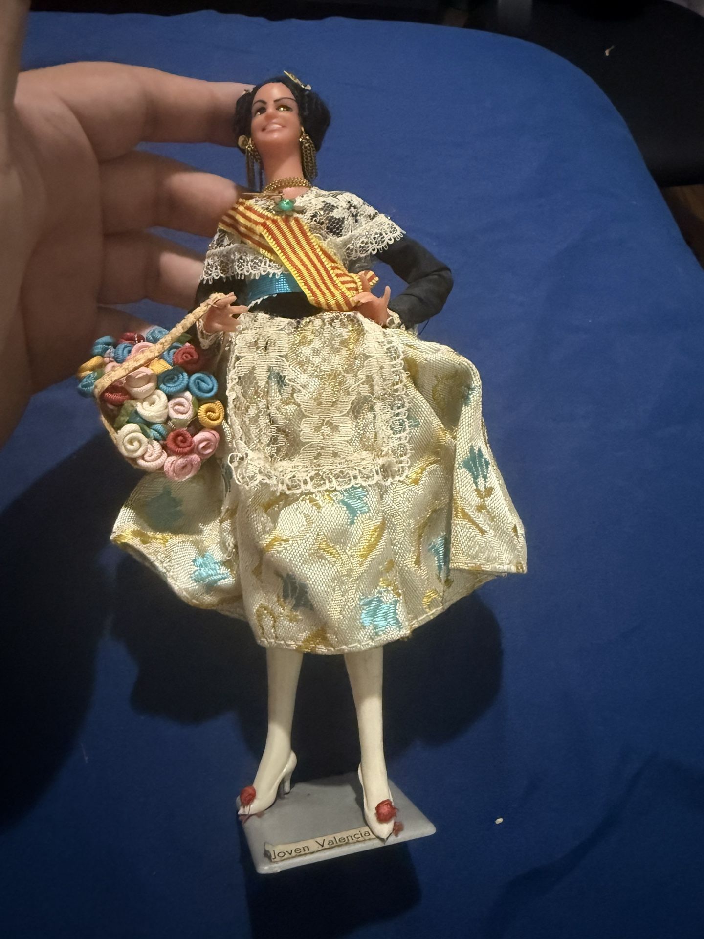 Vintage rare Joven Valenciana Spain Flower Basket Souvenir Doll 12" - STUNNING!