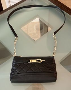 CALVIN KLEIN BLACK QUILTED LAMBSKIN LEATHER BAG W/ CHAIN STRAP