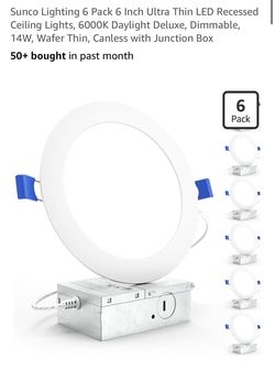 SUNCO 6 PK, 6” ultrathin, recessed lights W junction boxes