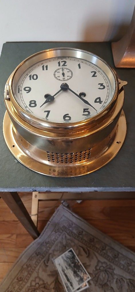 Brass Nautical Chiming Ships Clock Antique German, Wind Up Working Condition