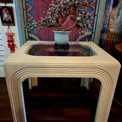 MCM LANE FURNITURE Wood Archhitectural Details Coffee Side Table with Insert Glass  28"×22"×22"