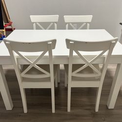 IKEA White Extendable Dining Table with 4 Chairs