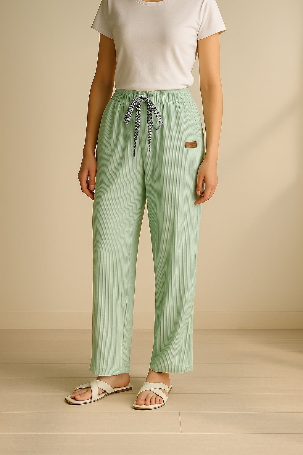 Summer Lounge Pants XS – Cool Touch Ribbed Mint Green Elastic Waist Loungewear