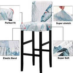Tropical Palm Leaf Bar stool Slip Covers White Blue (4)