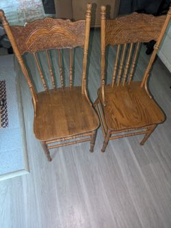 Oak Pressed Back Dining Chairs – Set of 2