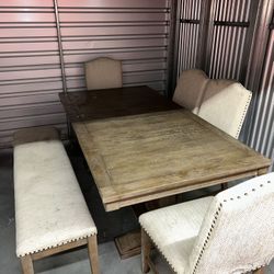 Dining room table set four chairs with bench seating good table 