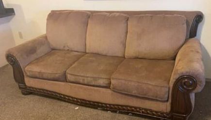 Light brown microfiber couch soild wood trim can deliver okc area 35