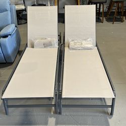 New - Set 2 Outdoor Chaise Lounge Chair Foldable Sun Tanning Chair, 5 Adjustable Positions, Easy Assembly, Aluminum Pool Recliner Lounge Chairs, for B