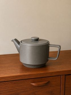 Mid Century Modern Matte Gray Ceramic Teapot