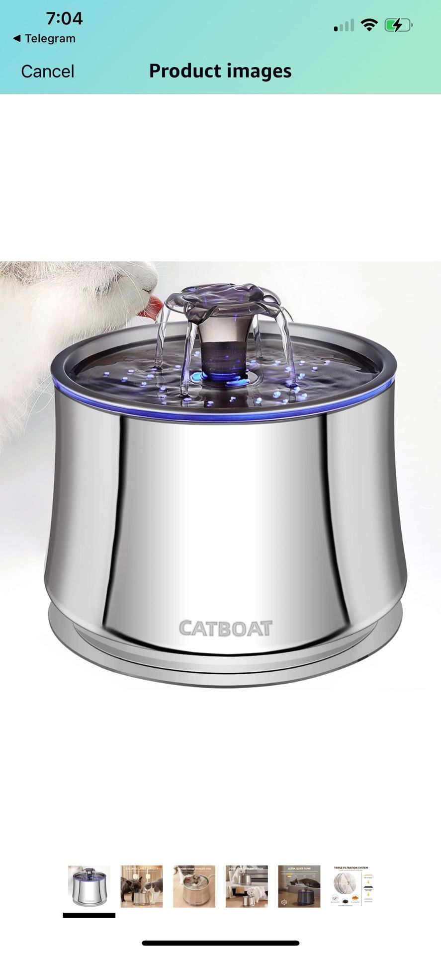 Cat Water Fountain Stainless Steel 84oz/2.5L for Pets Inside, Cat Drinking Fountains Water Bowl with Filter & Ultra Quiet Pump