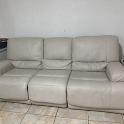 Beige Leather Couch 