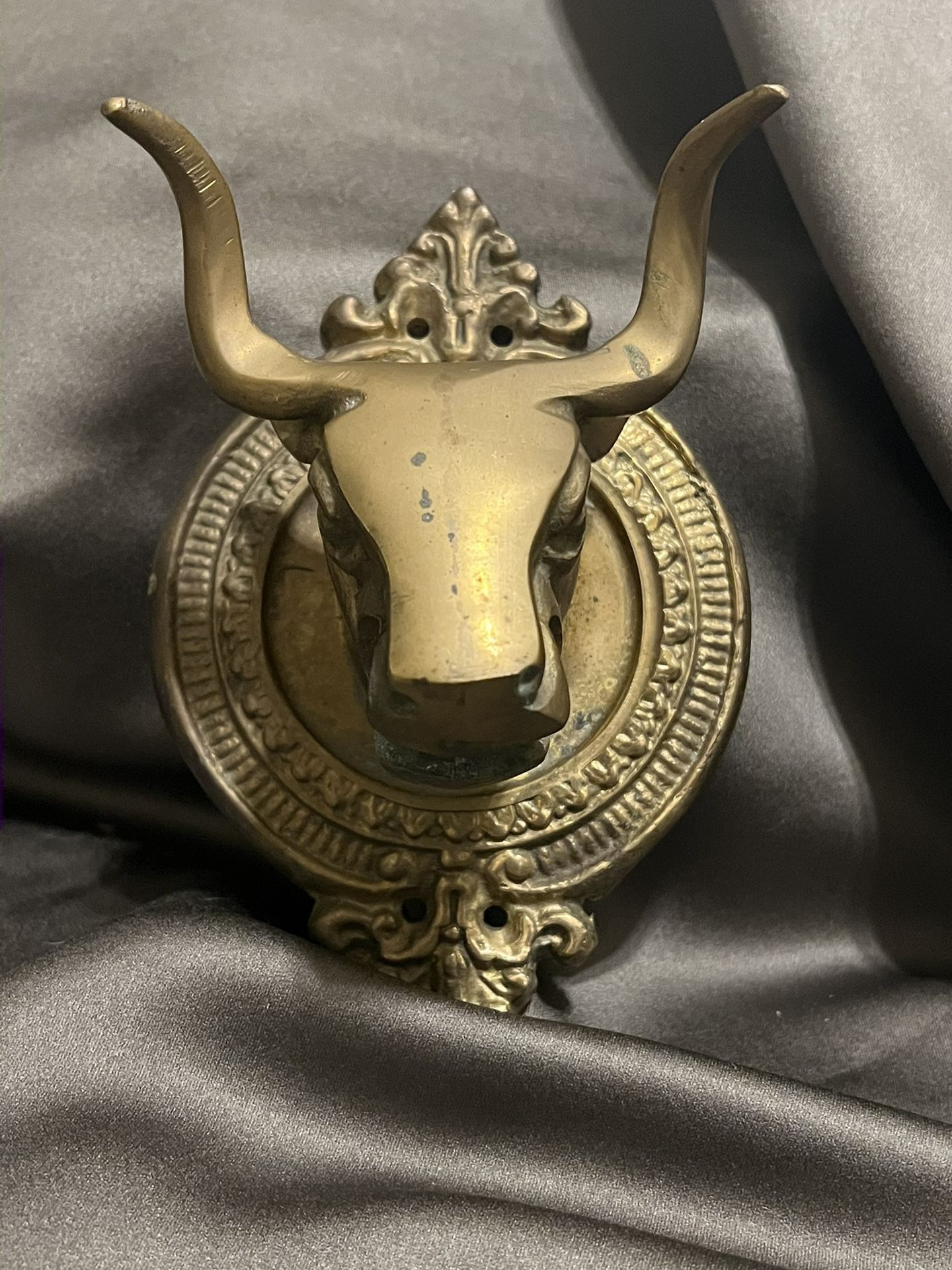Vintage Solid Brass Bull Head Longhorn Door Knocker Cowboy Wall Hanging Gift
