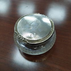 Glass Container With Sterling Silver Top Vanity Powder Jar