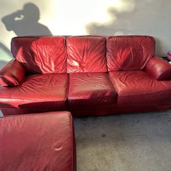 Red Leather Couch With Ottoman