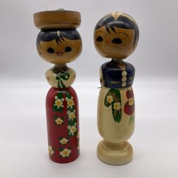 VINTAGE HAND PAINTED WOOD BOBBLE HEADS 