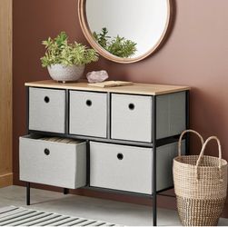 36" Wide Fabric Bin 5 Dresser Black Frame