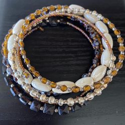 Wrap Bracelet Natural Colors Beads On Adjustable Wire