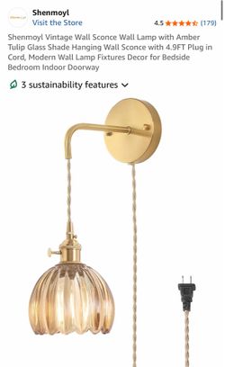 Vintage Plug-In Wall Sconce with Amber Glass Shade