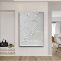 White Textured Wall Art, Hand-Painted Abstract Oil Painting, Wall Decor