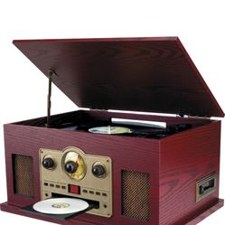 Sylvania Nostalgia 5-in-1 Turntable/CD/Radio/Cassette Player with Auxiliary Input